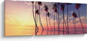 Obraz palm wznoszących się nad powierzchnią (z zegarem) (90x30 cm)