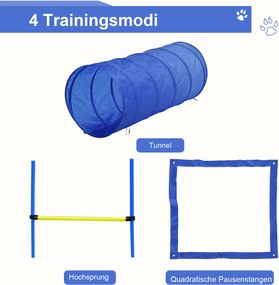 PawHut Tunel Agility i Słupki do Ćwiczeń dla Psów Zestaw Treningowy Sport dla Zwierząt 60x148cm Żółty Niebieski | Aosom PL
