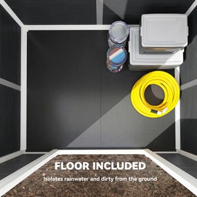 Outsunny Domek ogrodowy 1,1 m² z wyglądem drewna, okno, dwuspadowy dach, wentylacja, podłoga, zamek, rękawice, szary | Aosom PL