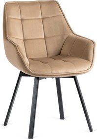 Krzesło Tapicerowane Obrotowe do Salonu LUNA Beżowe Welurowe Nowoczesne Loft