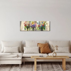 Obraz - Bukiet przy oknie (z zegarem) (90x30 cm)