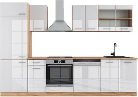 Aneks kuchenny biały wysoki połysk/złoty dąb power 300x60x81.6 r-line