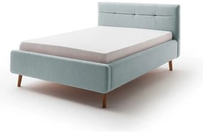 Jasnoniebieskie tapicerowane łóżko dwuosobowe ze schowkiem i stelażem 140x200 cm Lotte – Meise Möbel