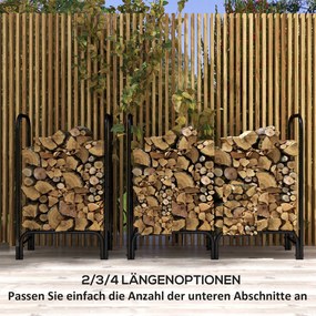 Outsunny Regał na Drewno na Opał, 0,33 m³, z Torbą i Ochronną Pokrywą, Metalowy, do 150 kg, 120 x 36 x 99 cm, Czarny