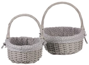 Zestaw koszyków wiklinowych z tkaniną Szara kropka, 2 szt., 2 rozmiary, 31 x 28 x 26 cm