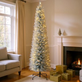 HOMCOM Choinka 210 cm, Girlanda LED, Sztuczne Gałęzie, Ognioodporne, Metalowa Podstawa, Zielony | Aosom PL