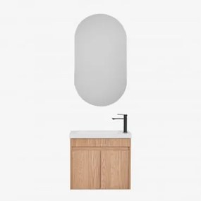 Zestaw Wiszących Mebli Łazienkowych Zintegrowany Z Umywalką Narek Popielaty Brąz & Owalny Z Miejscem Do Przechowywania Czarny - Sklum