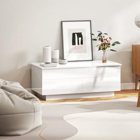 HOMCOM Stolik kawowy regulowany, nowoczesny stolik do salonu z ukrytym schowkiem i 2 szufladami, biały wysoki połysk | Aosom PL