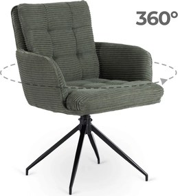 Krzesło Tapicerowane Obrotowe do Salonu AKITA Zielone Sztruksowe Nowoczesne