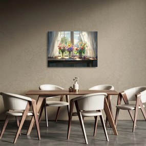 Obraz na szkle - Bukiet przy oknie (70x50 cm)