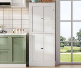 Kredens kuchenny 75x40x180cm - 2 drzwi szafkowe z półkami - 1 szuflada i przegródka do przechowywania - Biały