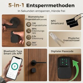 HOMCOM Inteligentny cylinder drzwiowy, 5 w 1 z odciskiem palca, kodem, aplikacją, kartą NFC i kluczem, współdzielony dostęp, cylinder Bluetooth | Aosom PL