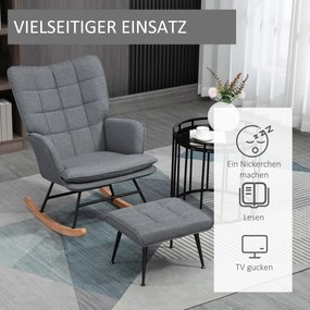 HOMCOM Krzesło Bujane z Podnóżkiem, Komfortowe, do 130 kg, Wygląd Lnu, 64x89x90 cm, Szary