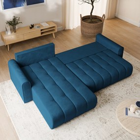 Masseno Narożnik FRIGA z funkcją spania i pojemnikiem na pościel Narozniki L, Rozkładana sofa - Niebieski, MONOLITH 77