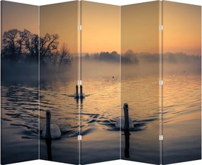 Parawan - Łabędzie na wodzie we mgle (210x170 cm)
