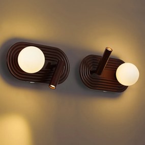 Zestaw 2 lamp ściennych retro brązowych ze ściemnianą 3-stopniowo diodą LED i USB-C - Lila