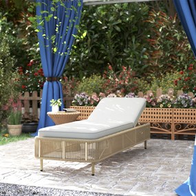 Outsunny Rattanowa Leżanka Ogrodowa, 5-stopniowa regulacja, poduszka w zestawie | Aosom PL