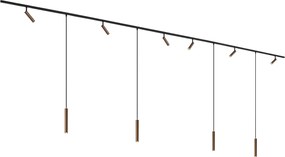 Nowoczesny system oświetlenia szynowego Slimline Uzzy Keno z 6 reflektorami i 4 lampami wiszącymi, ciemny brąz, 1-fazowy