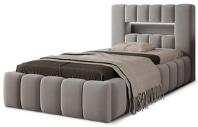 Szare tapicerowane łóżko jednoosobowe ze schowkiem ze stelażem 90x200 cm Lamica – ELTAP