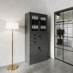 Biurowa szafa metalowa z sejfem na akta i dokumenty FILIP, 900 x 1850 x 400 mm, antracytowa