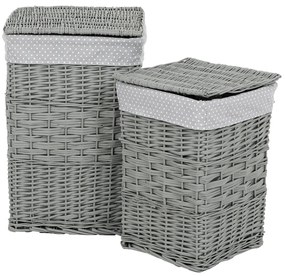 Zestaw wiklinowych koszy na bieliznę Szara kropka, 2 szt., 2 rozmiary, 40 x 60 x 40 cm