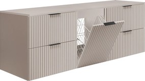 Zestaw szafek łazienkowych z koszem na pranie, Kaszmir / Uchwyty Czarne, 140 x 57 x 46 cm
