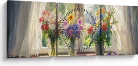 Obraz - Bukiet przy oknie (z zegarem) (90x30 cm)