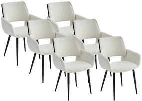 Zestaw 6 krzeseł z bukli i czarnego metalu z jesionową okleiną - Biały - ZURIKIA