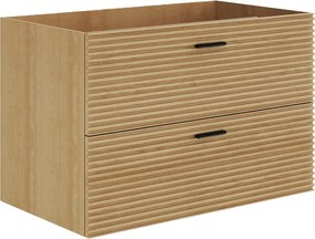 Szafka pod umywalkę na nóżkach z prążkowanym frontem - 2 szuflady - Jasne drewno - 80 cm - SARONE