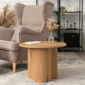 Stolik Kawowy ARION 60 cm Okrągły Dąb z Ryflami Nowoczesny Loft