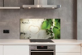 Panel szklany do Kuchni Serce z Liści na Pniu Brzozy