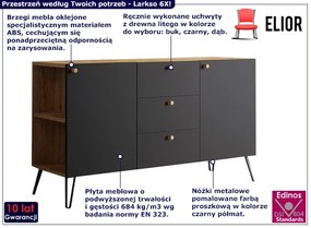 Nowoczesna lewostronna komoda dąb craft + czarny - Larkso 6X