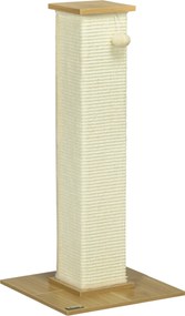 PawHut Drapak z Zabawką, 38 cm x 38 cm x 80 cm, Beż + Naturalny