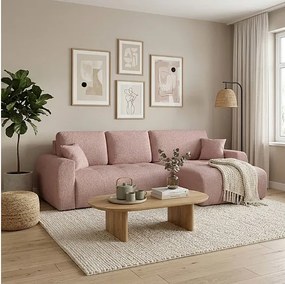 Stylowy narożnik rozkładany prawostronny  IVO XL 280x142 cm w tkaninie CENTAUR 5 pudrowy róż