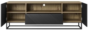 Szafka RTV Asha 167 cm z szufladą i metalowym stelażem - artisan / czarny mat