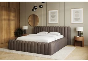 Brązowe tapicerowane łóżko dwuosobowe ze schowkiem ze stelażem 140x200 cm Carilla – ELTAP