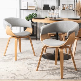 Krzesło Tapicerowane z Drewna Giętego GARY 2 Szare/Dąb Złoty Nowoczesne Loft