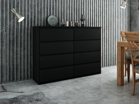 Komoda NUDO - Czarny / Front Czarny / Mat / 120 cm / 8 szuflad