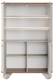 Witryna Vesper 103 cm czterodrzwiowa - kaszmir / orzech / złote uchwyty / nogi kule