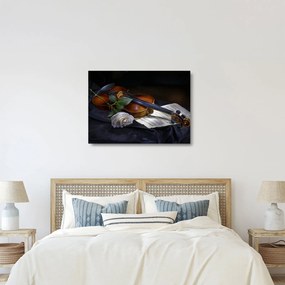 Obraz na szkle - Róże i skrzypce (70x50 cm)