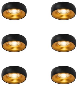 Zestaw 6 designerskich reflektorów wpuszczanych czarnych ze złotym wnętrzem - Mooning
