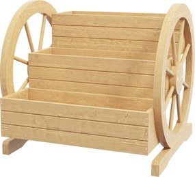 Outsunny Podwyższone grządko, 3 poziomy, dekoracja koła wozu, drewno naturalne, 62 x 61 x 57 cm | Aosom PL
