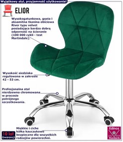Aksamitne pikowane krzesło do biurka zielone - Infis 4X