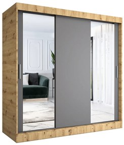 Szafa przesuwna dąb artisan + antracyt 200 cm - Seko 6X