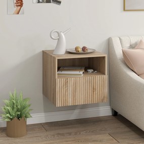 HOMCOM stolik nocny, bezuchwytowy design, otwarta półka, szuflada, montaż ścienny, jasnobrązowy