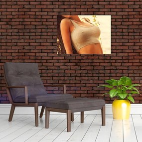 Obraz na szkle - Kobieta przy drzewie (70x50 cm)