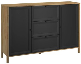 Komoda Dwudrzwiowa z Szufladami Drewniana do Salonu NORIA 150 cm Dąb craft złoty/czarny Loft
