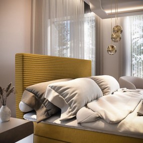 Masseno Łóżko kontynentalne GIARRO z pojemnikiem na pościel 160x200 cm - Żółty, POSO 01 + KRONOS 01