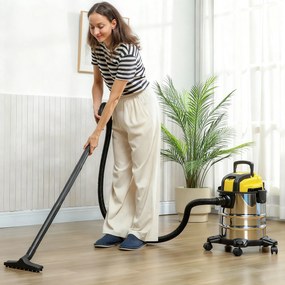 HOMCOM odkurzacz na mokro i sucho, na kółkach, potrójny system filtrów, 20 L zbiornik na kurz