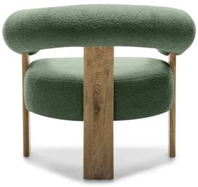 Ciemnozielony designerski fotel KOKEI, dąb